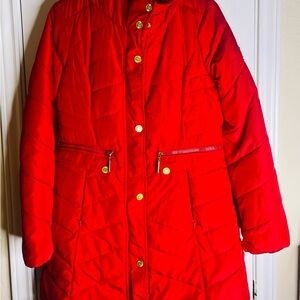 Vintage Rocawear Women’s Red Puffer Jacket S Faux Fur Hood Winter Coat